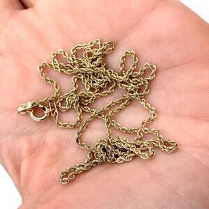 Vintage 14K Solid Yellow Gold Chain Twisted Rope Necklace 18" Long 1/8" Wide